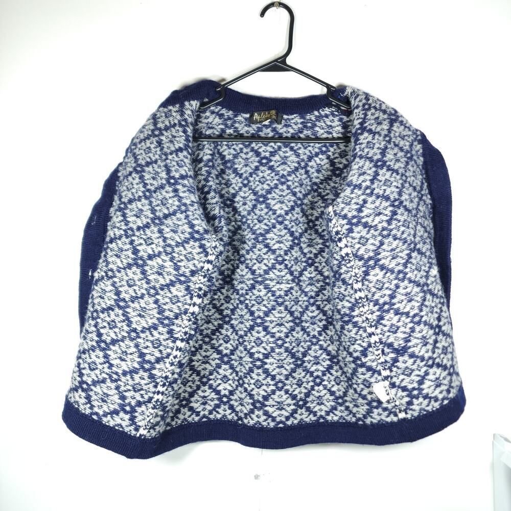 Apleks Women's Sz XS 100% Wool Blue Fair Isle Nordic Design Cardigan Sweater - Picture 5 of 10